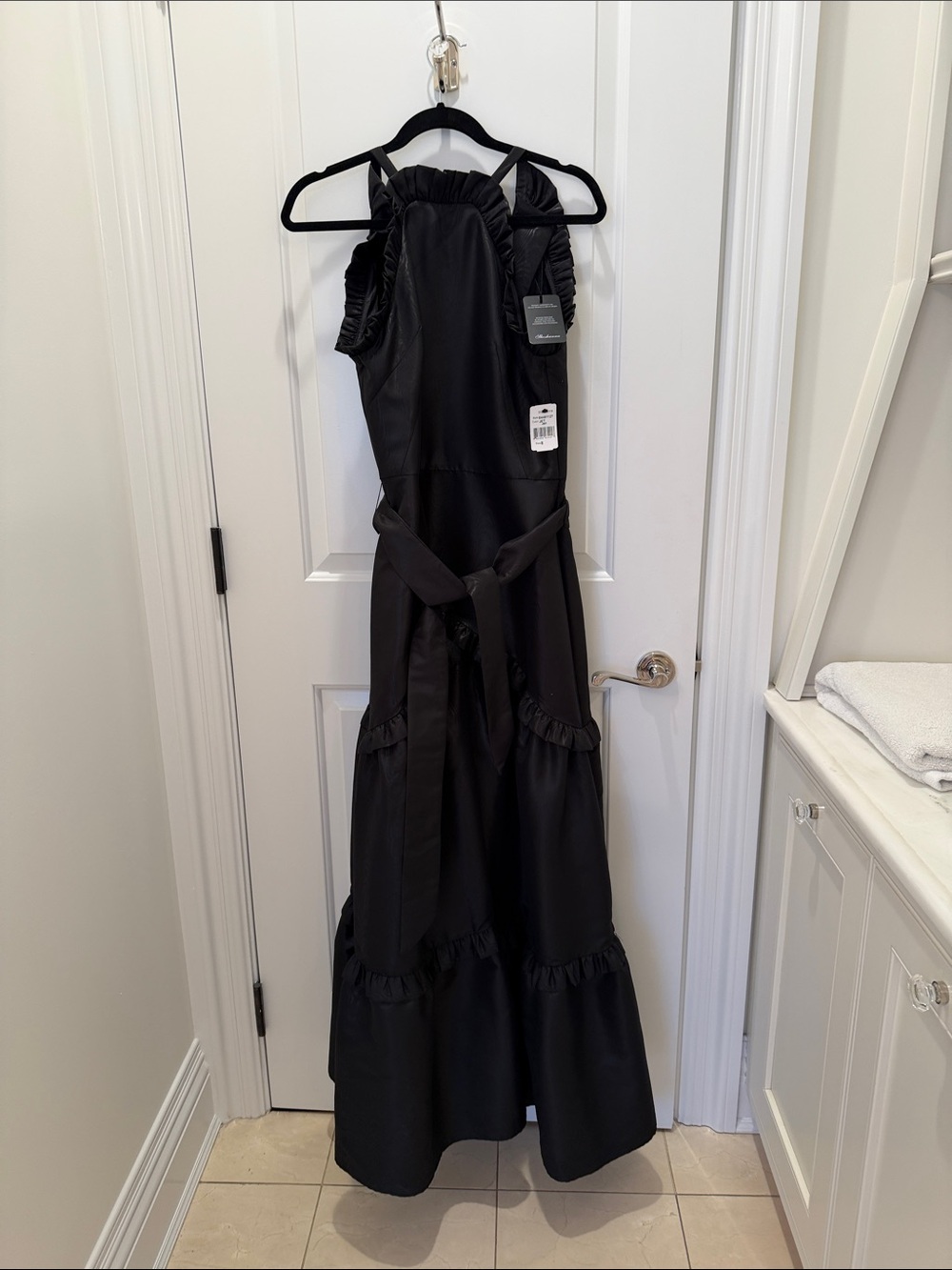Shoshanna Black Ruffle-Trim Maxi Dress